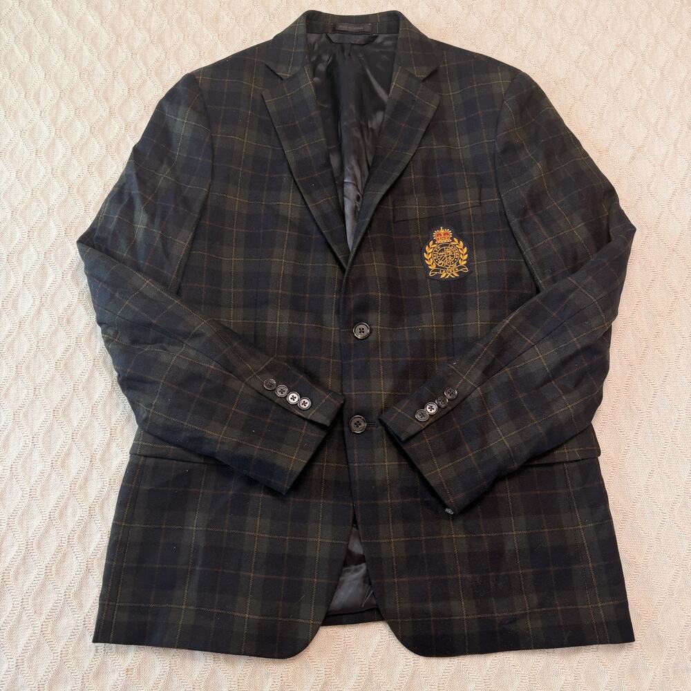 Polo Ralph Lauren Tartan Plaid Wool-Blend Sport Coat Blazer Navy Green 40R